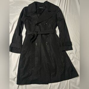 LONDON FOG Trench Coat Black 90s EUC Womens L Snake Print Double-Breasted